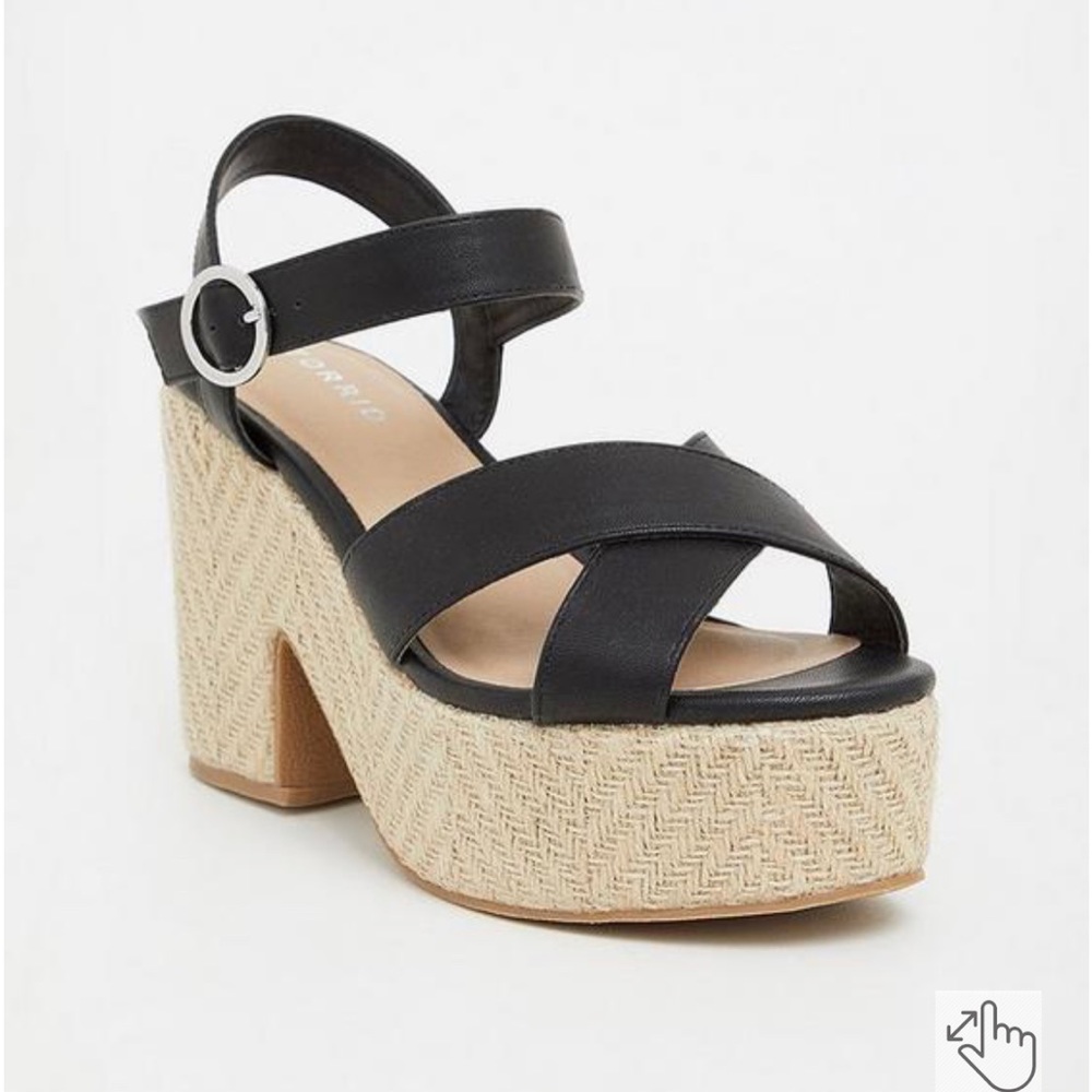 Torrid Black Raffia Platform Wide Width SZ 9W